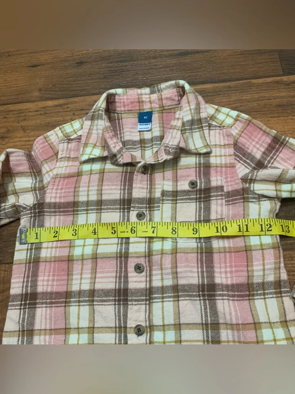 Old Navy Plaid Flannel Shirt Girls 4T Pink Brown Button Up Long Sleeve Cotton